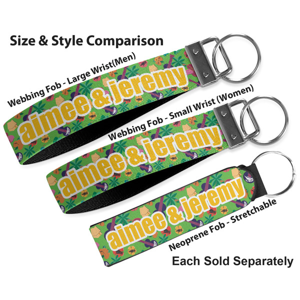 Luau Party Multiple Key Ring comparison sizes