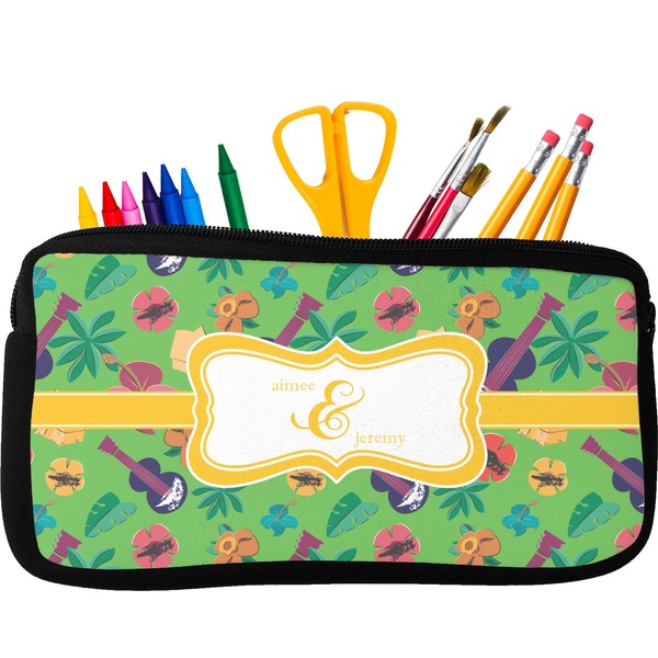 Custom Luau Party Neoprene Pencil Case - Small w/ Couple's Names