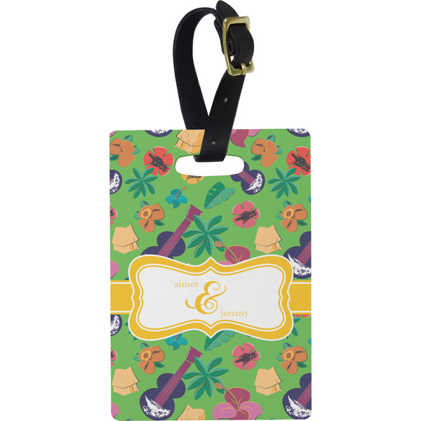 Custom Luau Party Plastic Luggage Tag - Rectangular w/ Couple's Names