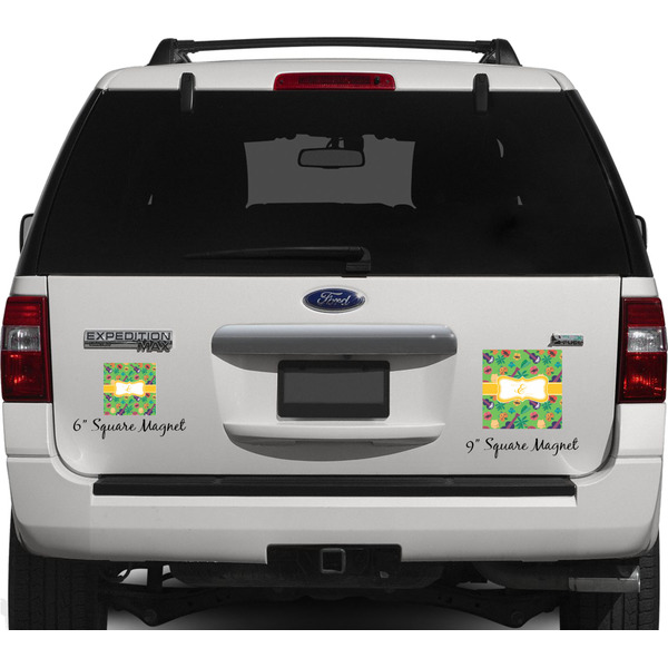 Luau Party Personalized Square Car Magnets on Ford Explorer