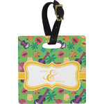 Luau Party Plastic Luggage Tag - Square w/ Couple's Names