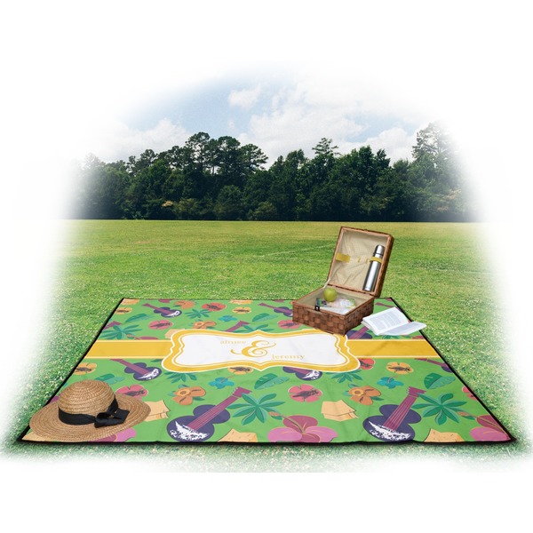 Luau Party Picnic Blanket - with Basket Hat and Book - in Use