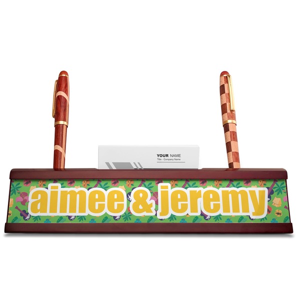 Luau Party Red Mahogany Nameplates with Business Card Holder - Straight