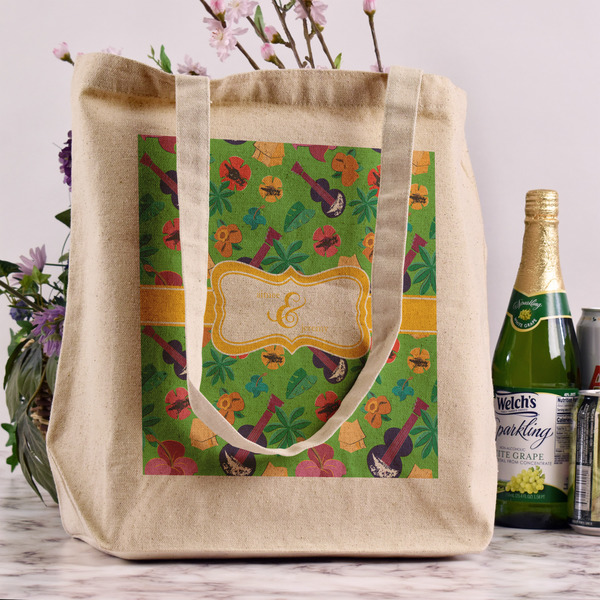 Luau Party Reusable Cotton Grocery Bag - In Context