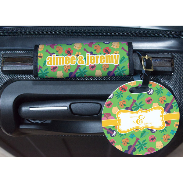 Luau Party Round Luggage Tag & Handle Wrap - In Context