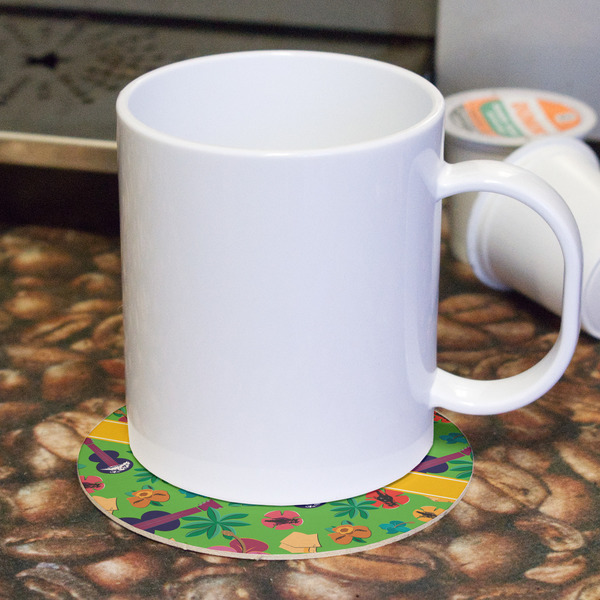 Luau Party Round Paper Coaster - With Mug