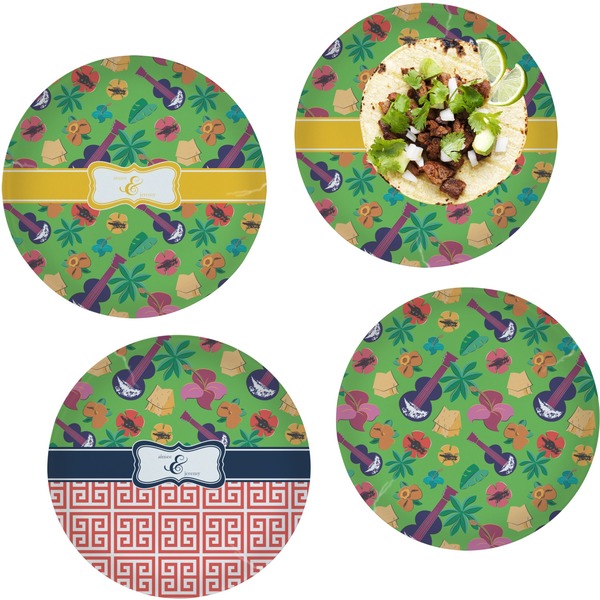 Custom Luau Party Set of 4 Glass Lunch / Dinner Plate 10" (Personalized)