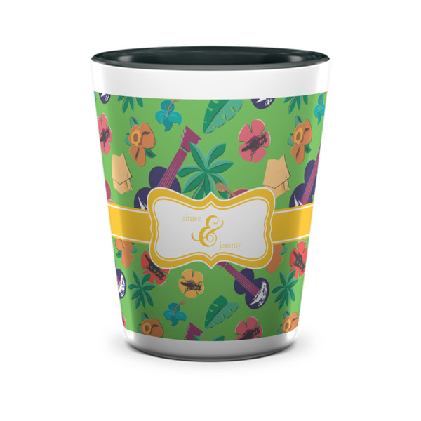 Custom Luau Party Ceramic Shot Glass - 1.5 oz - Two Tone - Set of 4 (Personalized)