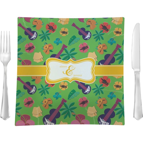 Custom Luau Party 9.5" Glass Square Lunch / Dinner Plate- Single or Set of 4 (Personalized)