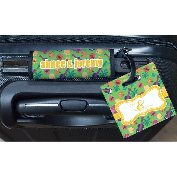 Luau Party Square Luggage Tag & Handle Wrap - In Context