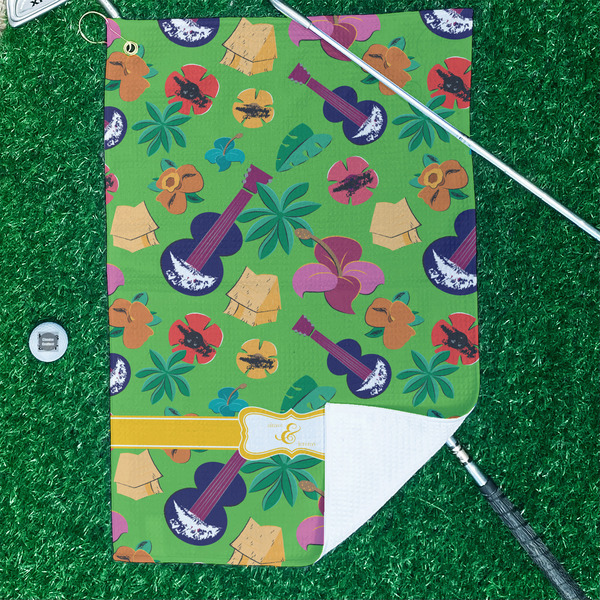Luau Party Waffle Weave Golf Towel - In Context