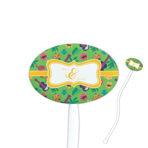 Custom Luau Party 7" Oval Plastic Stir Sticks - White - Single Sided (Personalized)
