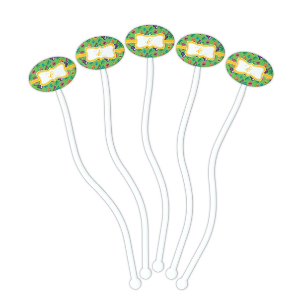 Luau Party White Plastic 7" Stir Stick - Oval - Fan