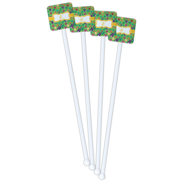 Luau Party White Plastic Stir Stick - Single Sided - Square - Front