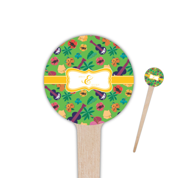 Custom Luau Party 4" Round Wooden Food Picks - Single Sided (Personalized)