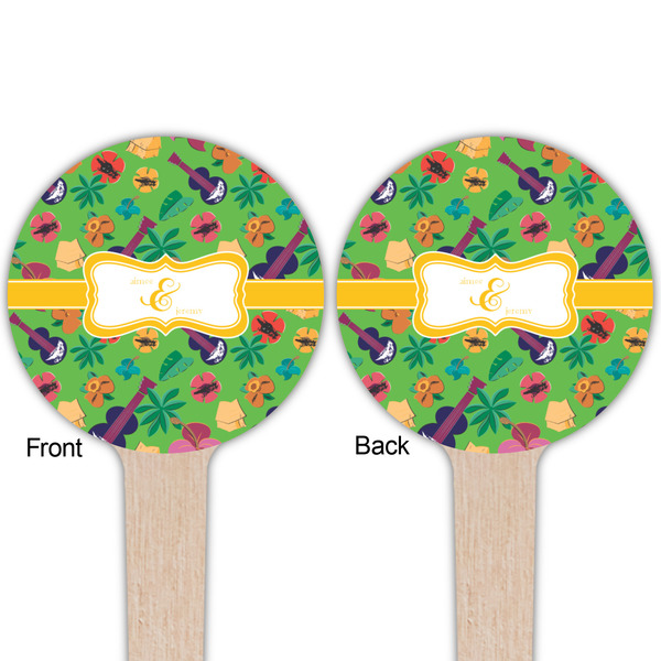 Luau Party Wooden 4" Food Pick - Round - Double Sided - Front & Back