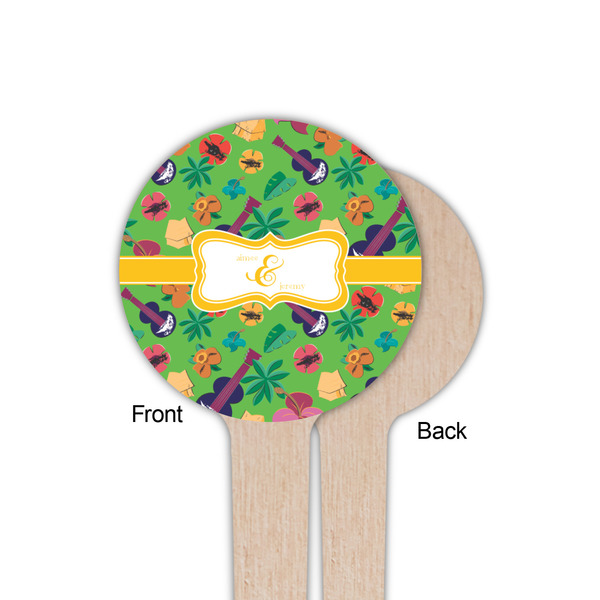 Luau Party Wooden 4" Food Pick - Round - Single Sided - Front & Back