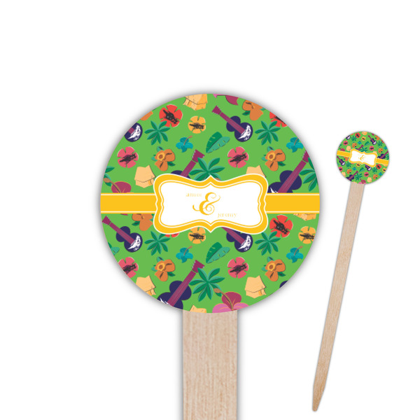 Custom Luau Party 6" Round Wooden Food Picks - Single Sided (Personalized)