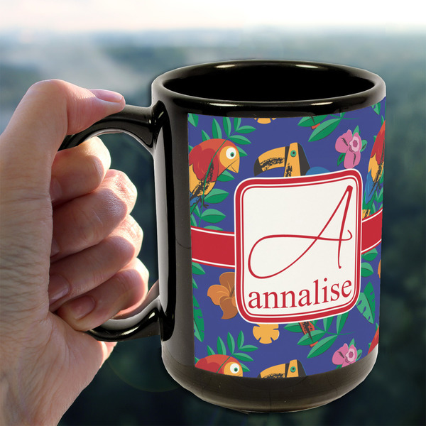 Parrots & Toucans 15oz. Black Mug - LIFESTYLE
