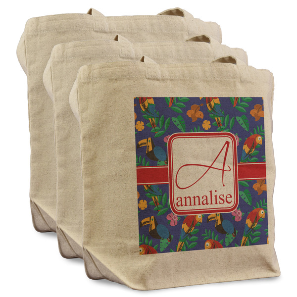 Custom Parrots & Toucans Reusable Cotton Grocery Bags - Set of 3 (Personalized)