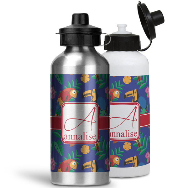 Parrots & Toucans Aluminum Water Bottles - MAIN (white &silver)