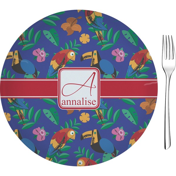 Custom Parrots & Toucans Glass Appetizer / Dessert Plate 8" (Personalized)