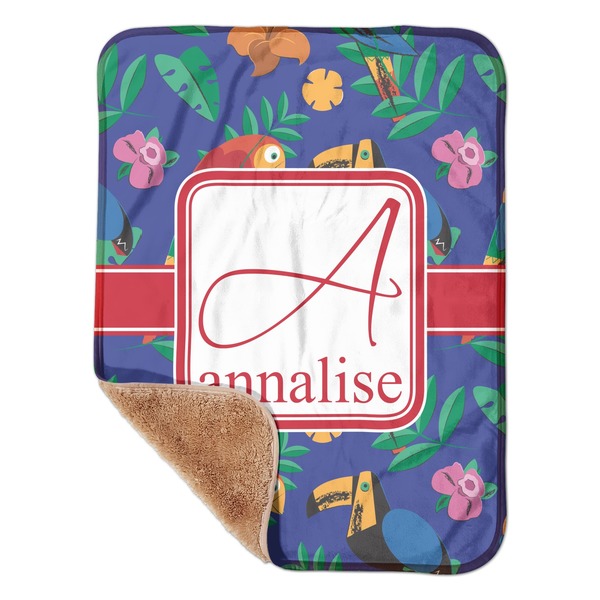 Custom Parrots & Toucans Sherpa Baby Blanket - 30" x 40" w/ Name and Initial