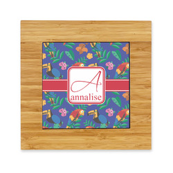 Parrots & Toucans Bamboo Trivet with Ceramic Tile Insert (Personalized)