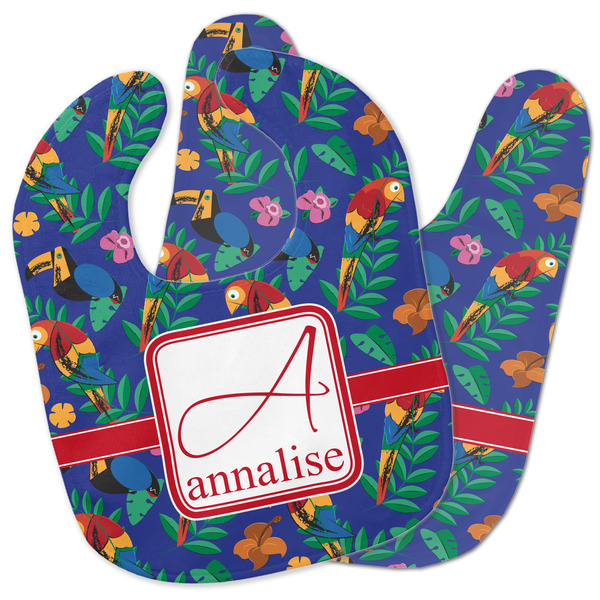 Custom Parrots & Toucans Baby Bib w/ Name and Initial