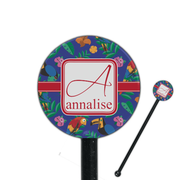 Custom Parrots & Toucans 5.5" Round Plastic Stir Sticks - Black - Single Sided (Personalized)