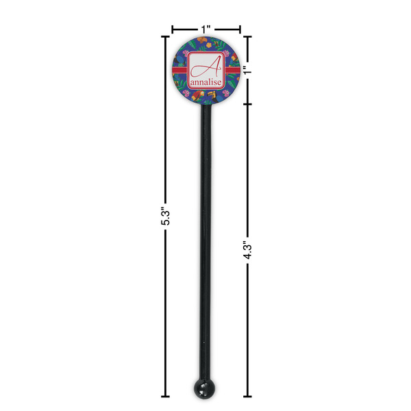 Parrots & Toucans Black Plastic 5.5" Stir Stick - Round - Dimensions