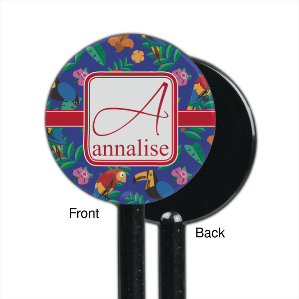 Parrots & Toucans Black Plastic 5.5" Stir Stick - Single Sided - Round - Front & Back