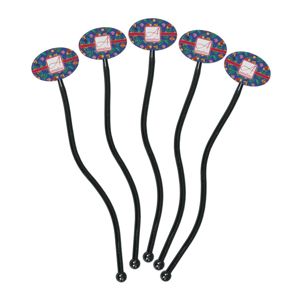 Parrots & Toucans Black Plastic 7" Stir Stick - Oval - Fan