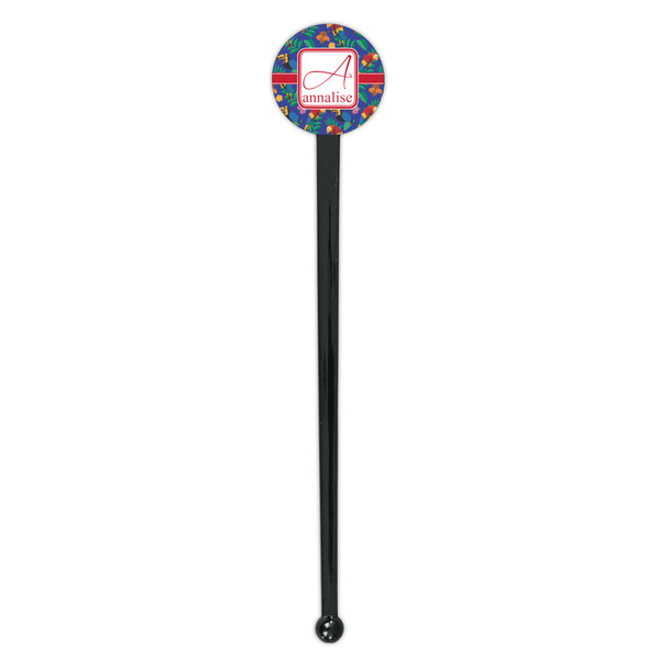 Parrots & Toucans Black Plastic 7" Stir Stick - Round - Single Stick