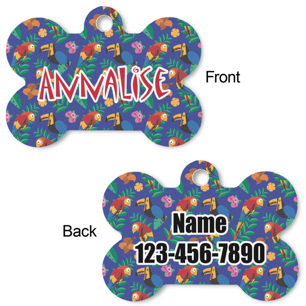 Parrots & Toucans Bone Shaped Dog ID Tag - Large - Approval