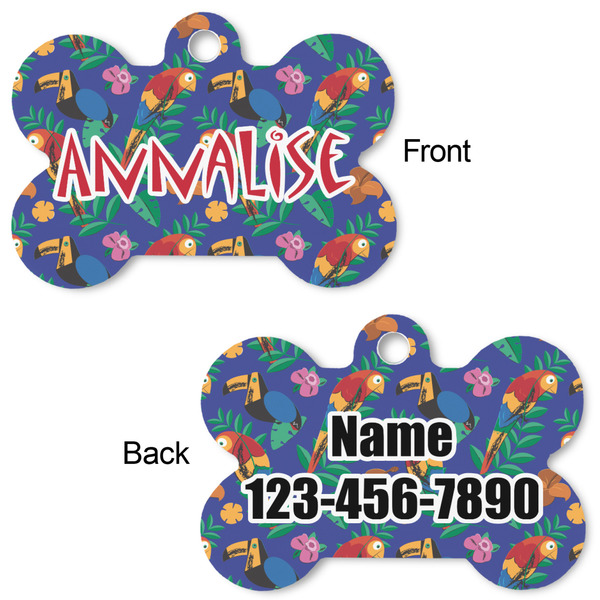 Parrots & Toucans Bone Shaped Dog Tag - Front & Back