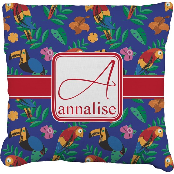 Custom Parrots & Toucans Faux-Linen Throw Pillow 16" (Personalized)