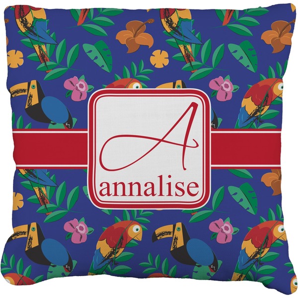 Custom Parrots & Toucans Faux-Linen Throw Pillow 18" (Personalized)