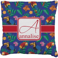 Parrots & Toucans Faux-Linen Throw Pillow (Personalized)