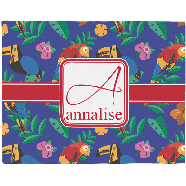 Custom Parrots & Toucans Woven Fabric Placemat - Twill w/ Name and Initial