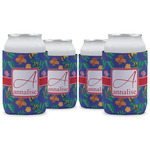 Parrots & Toucans Can Cooler (12 oz) - Set of 4 w/ Name and Initial
