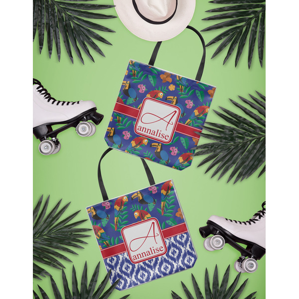 Parrots & Toucans Canvas Tote Lifestyle Front and Back- 13x13