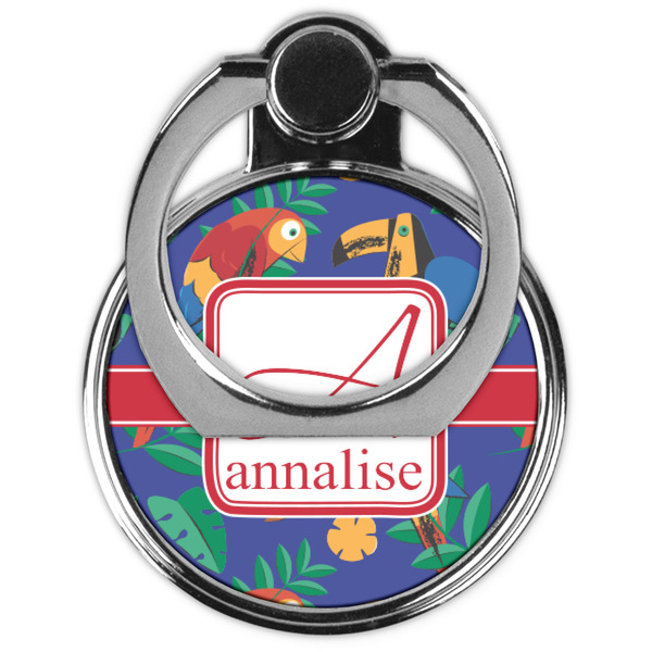 Parrots & Toucans Cell Phone Ring Stand & Holder - Front (Collapsed)