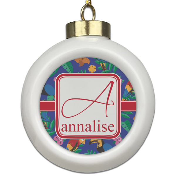 Custom Parrots & Toucans Ceramic Ball Ornament (Personalized)