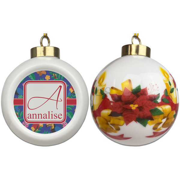 Parrots & Toucans Ceramic Christmas Ornament - Poinsettias (APPROVAL)