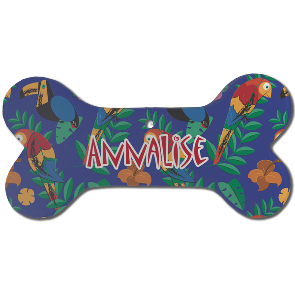 Parrots & Toucans Ceramic Flat Ornament - Bone Front