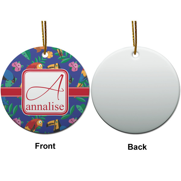 Parrots & Toucans Ceramic Flat Ornament - Circle Front & Back (APPROVAL)