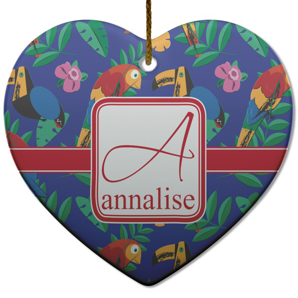 Parrots & Toucans Ceramic Flat Ornament - Heart (Front)