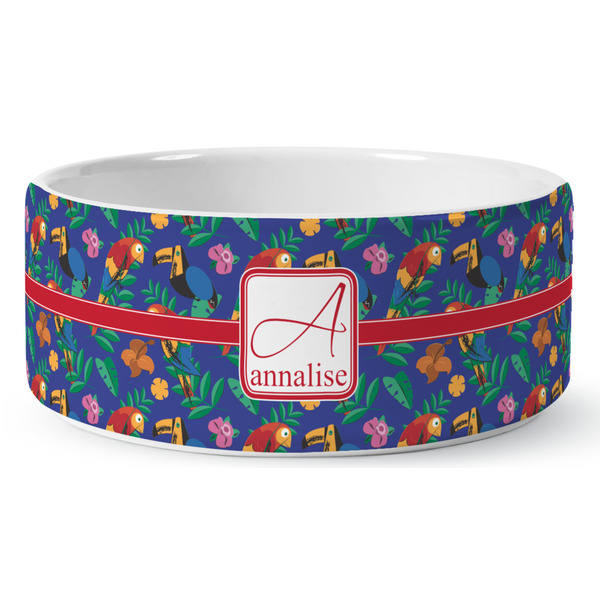 Custom Parrots & Toucans Ceramic Dog Bowl - Medium (Personalized)