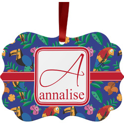Parrots & Toucans Metal Frame Ornament - Double Sided w/ Name and Initial